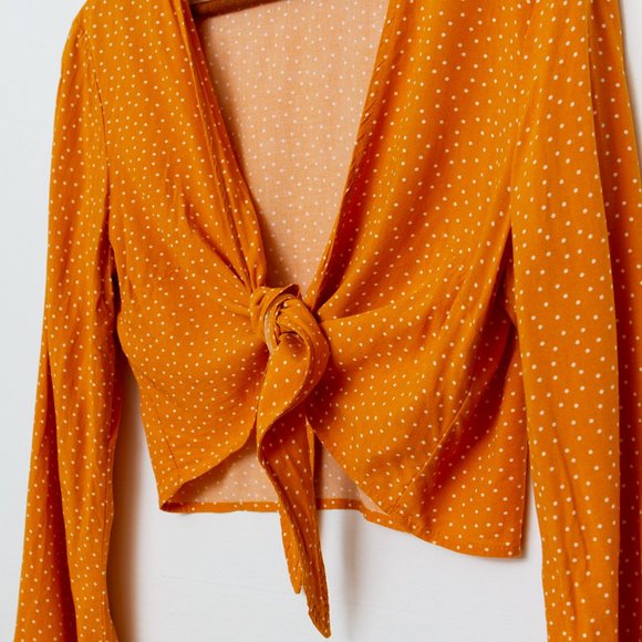 GARAGE tie knot long sleeve blouse polka dots • yellow white • S - Picture 2 of 4